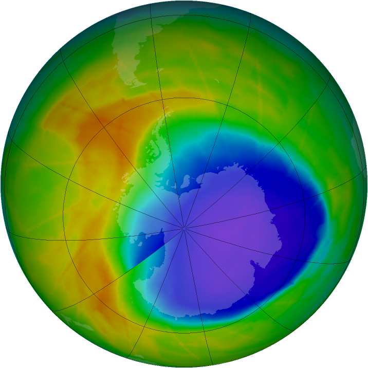 Antarctic ozone map for 21 October 2009